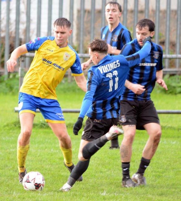 Cameron Brunton on target for Hakin United for the second goal